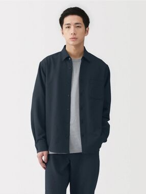 Muji Men's long sleeve shirt Dark Navy color, breathable seersucker